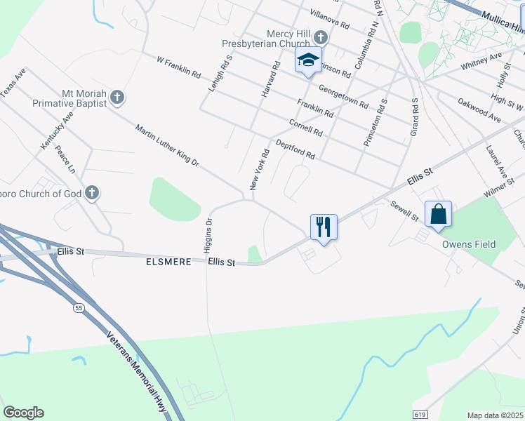 map of restaurants, bars, coffee shops, grocery stores, and more near 230 Higgins Drive in Glassboro