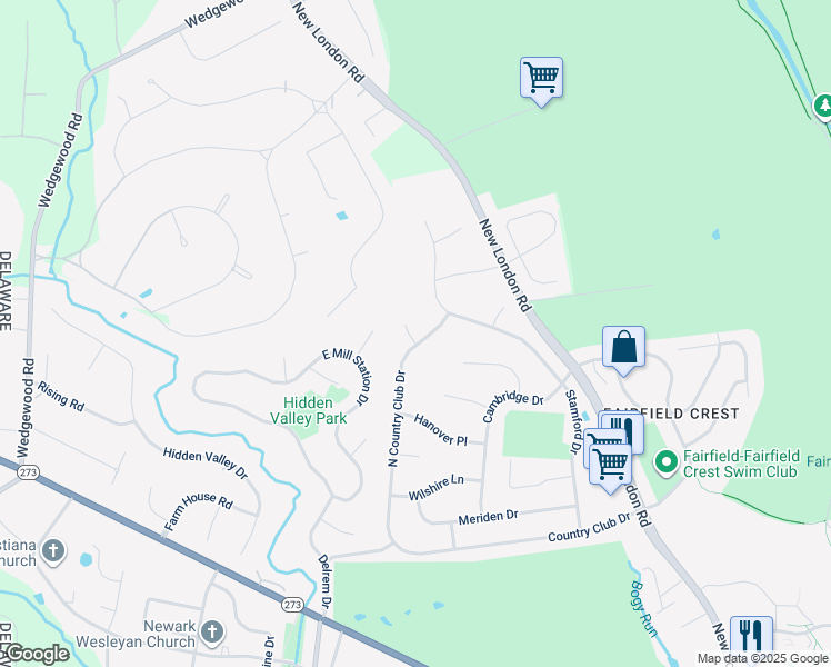 map of restaurants, bars, coffee shops, grocery stores, and more near 2 Darien Road in Newark