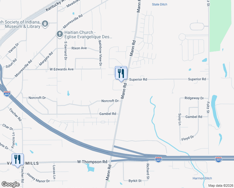 map of restaurants, bars, coffee shops, grocery stores, and more near 4000 Mann Road in Indianapolis