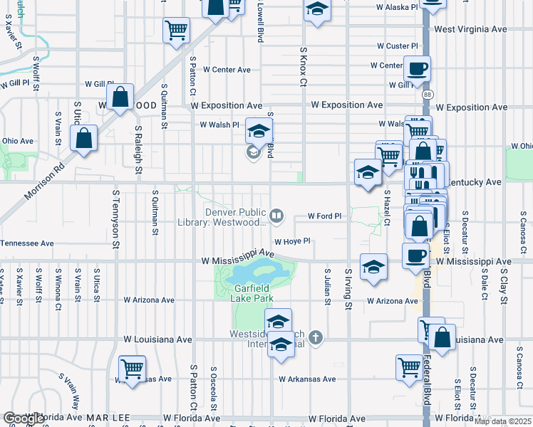 map of restaurants, bars, coffee shops, grocery stores, and more near 973 South Lowell Boulevard in Denver