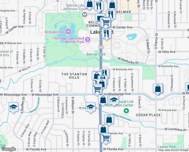 map of restaurants, bars, coffee shops, grocery stores, and more near 966 South Yukon Street in Denver