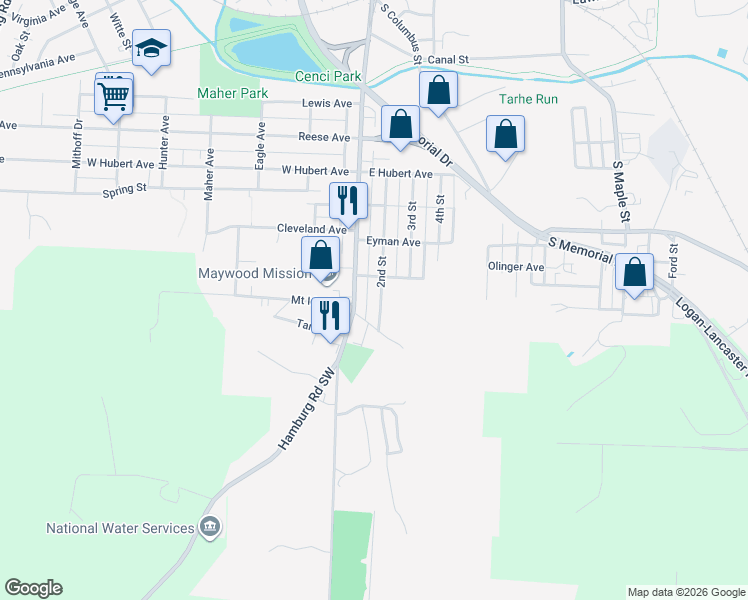 map of restaurants, bars, coffee shops, grocery stores, and more near 1027 2nd St in Lancaster
