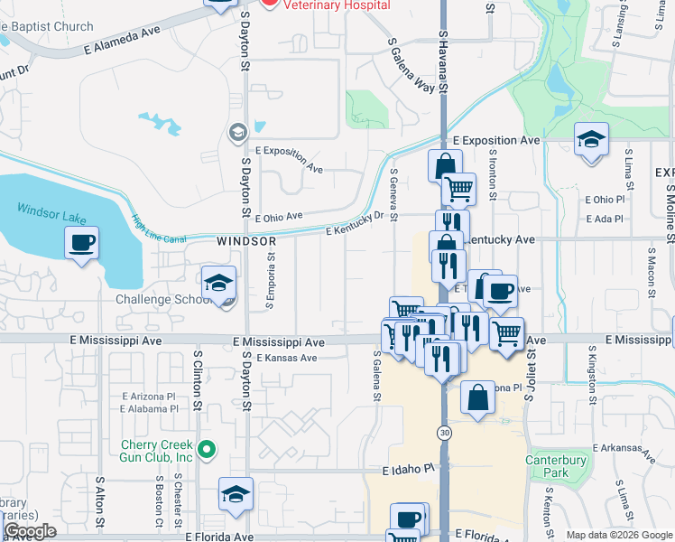 map of restaurants, bars, coffee shops, grocery stores, and more near 963 South Fulton Street in Denver