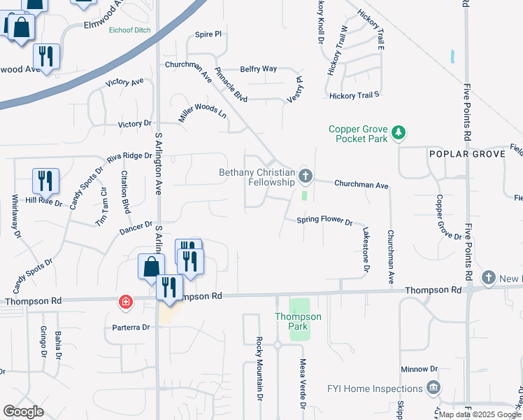 map of restaurants, bars, coffee shops, grocery stores, and more near 4711 Plowman Drive in Indianapolis
