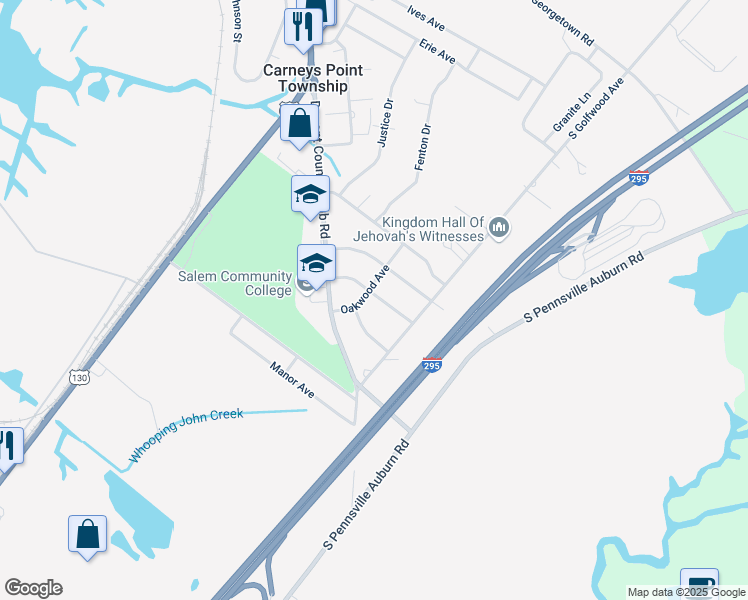 map of restaurants, bars, coffee shops, grocery stores, and more near 445 Fairway Court in Carneys Point Township