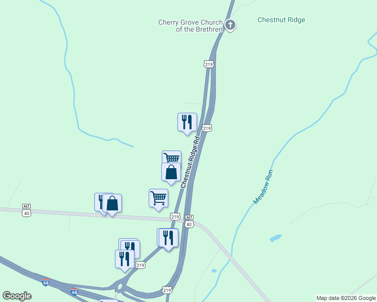 map of restaurants, bars, coffee shops, grocery stores, and more near 3425 Chestnut Ridge Road in Grantsville