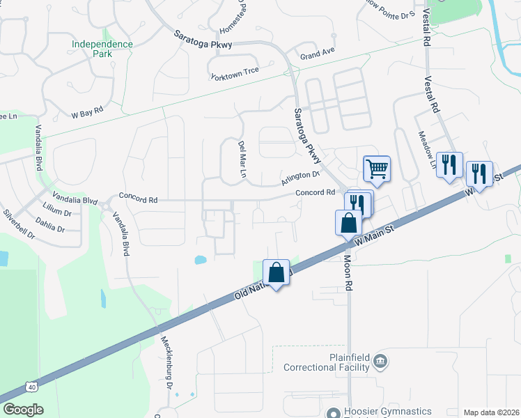 map of restaurants, bars, coffee shops, grocery stores, and more near 5807 Attucks Drive in Plainfield