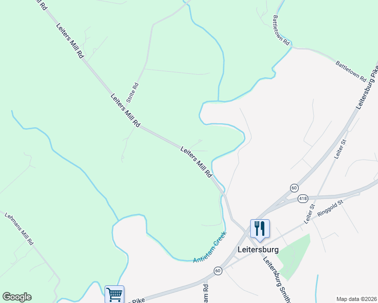 map of restaurants, bars, coffee shops, grocery stores, and more near 21304 Leiters Mill Road in Hagerstown