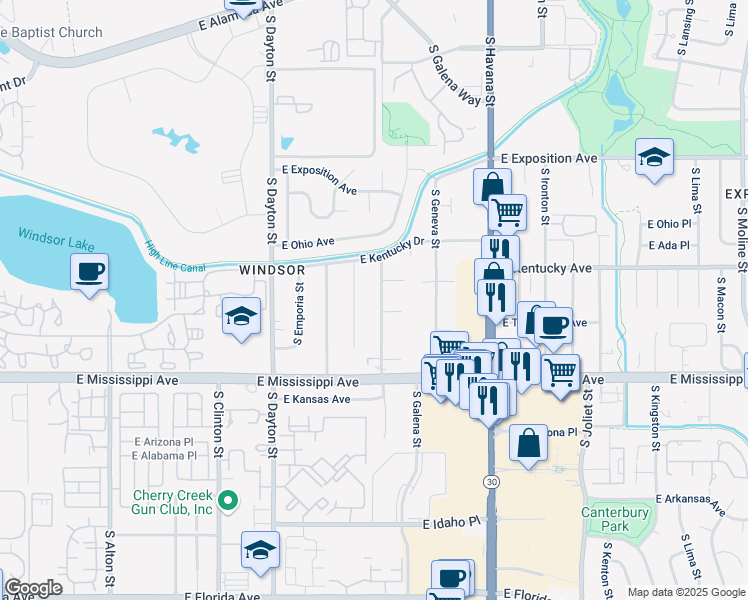 map of restaurants, bars, coffee shops, grocery stores, and more near 963 South Fulton Street in Denver