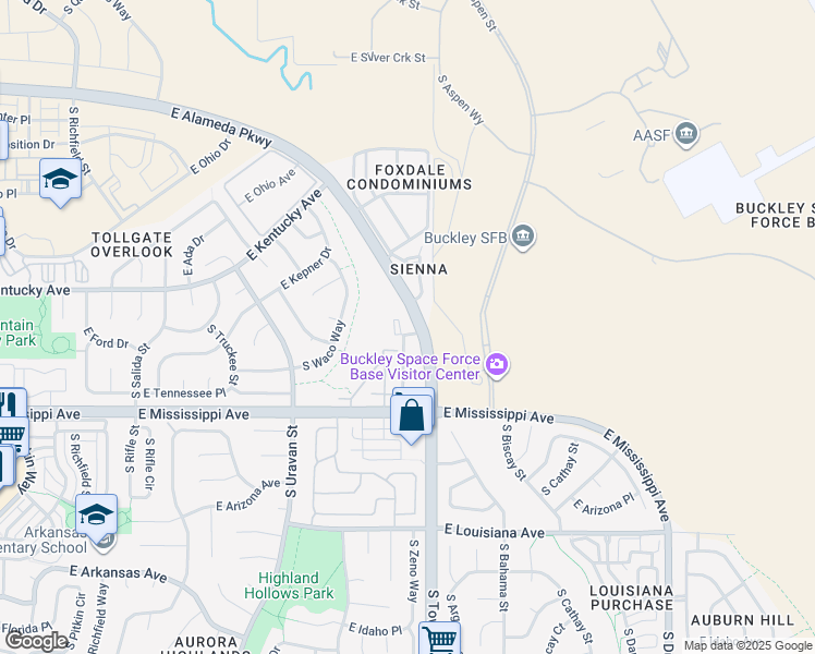 map of restaurants, bars, coffee shops, grocery stores, and more near 1041 South Zeno Way in Aurora