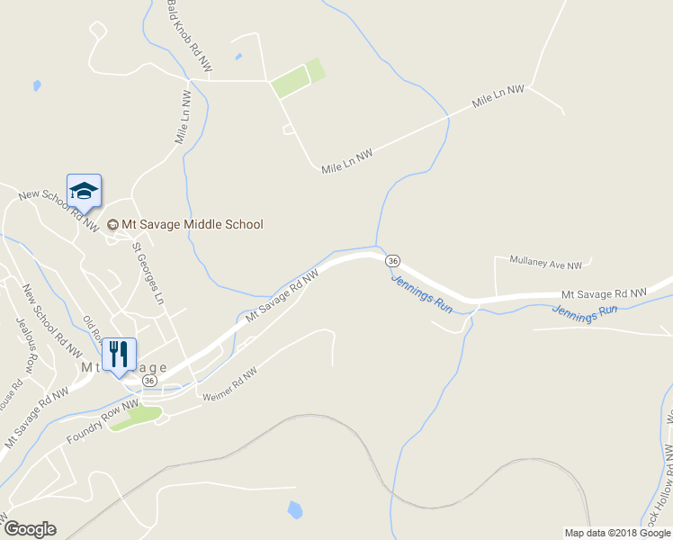 map of restaurants, bars, coffee shops, grocery stores, and more near 15200 Mount Savage Road Northwest in Mount Savage