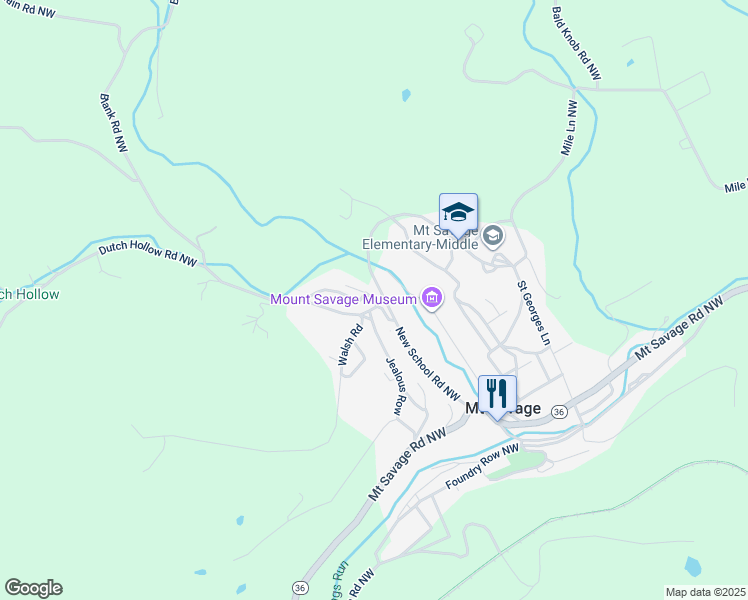map of restaurants, bars, coffee shops, grocery stores, and more near 16019 Calla Hill Road Northwest in Mount Savage