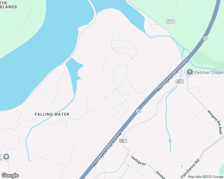 map of restaurants, bars, coffee shops, grocery stores, and more near 47 Falling Water Lane in Morgantown