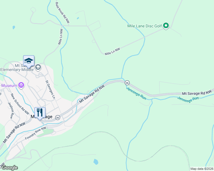 map of restaurants, bars, coffee shops, grocery stores, and more near 15200 Mount Savage Road Northwest in Mount Savage