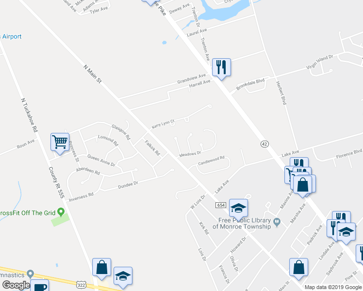 map of restaurants, bars, coffee shops, grocery stores, and more near 1140 Glen Haven Court in Monroe Township
