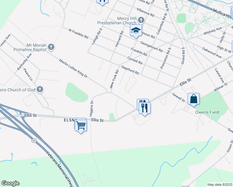 map of restaurants, bars, coffee shops, grocery stores, and more near 230 Higgins Drive in Glassboro
