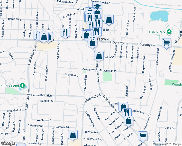map of restaurants, bars, coffee shops, grocery stores, and more near 1350 Devon Avenue in Dayton