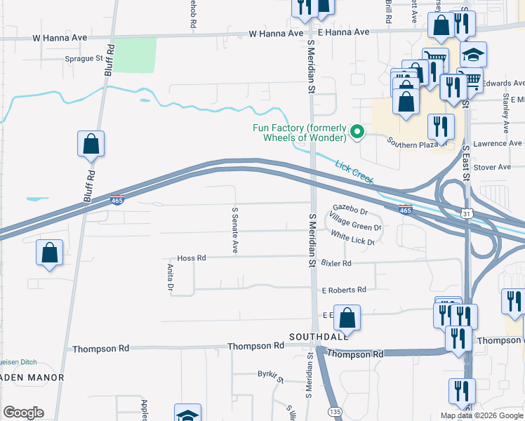 map of restaurants, bars, coffee shops, grocery stores, and more near 120 Maxwell Road in Indianapolis