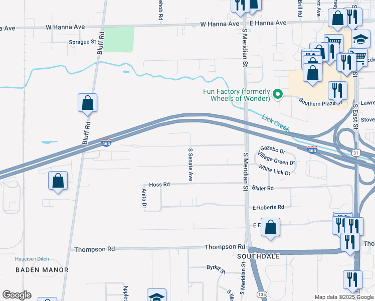 map of restaurants, bars, coffee shops, grocery stores, and more near 160 Maxwell Road in Indianapolis