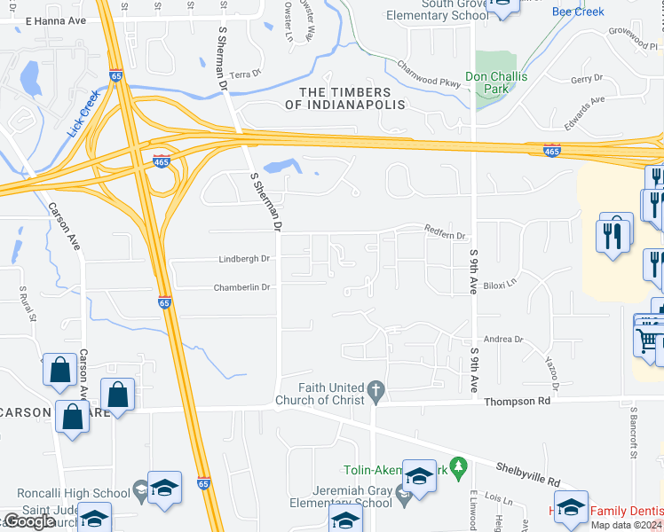 map of restaurants, bars, coffee shops, grocery stores, and more near 4720 Glastonbury Court in Indianapolis