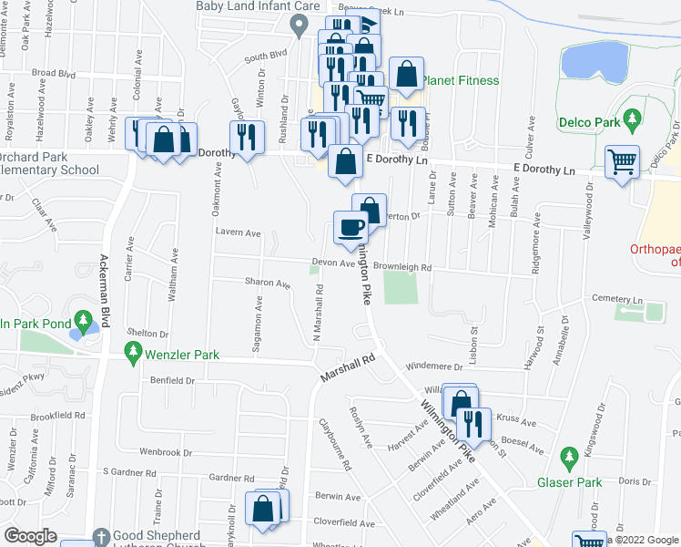map of restaurants, bars, coffee shops, grocery stores, and more near 1350 Devon Avenue in Dayton
