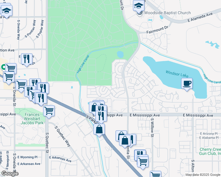 map of restaurants, bars, coffee shops, grocery stores, and more near 1011 South Valentia Street in Denver