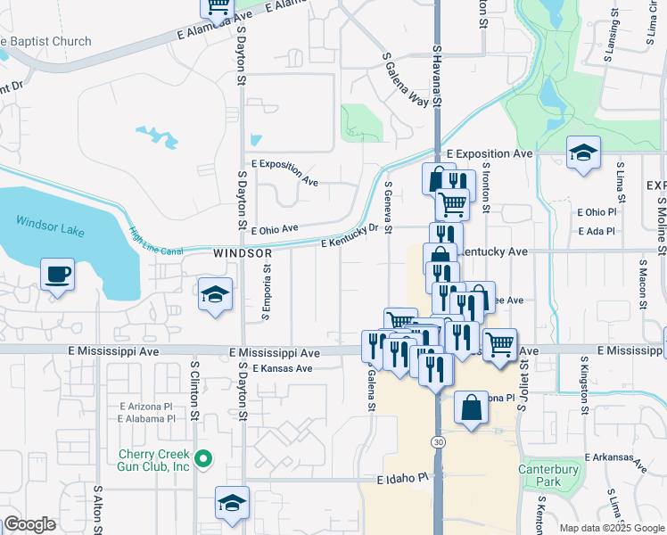 map of restaurants, bars, coffee shops, grocery stores, and more near 963 South Fulton Street in Denver