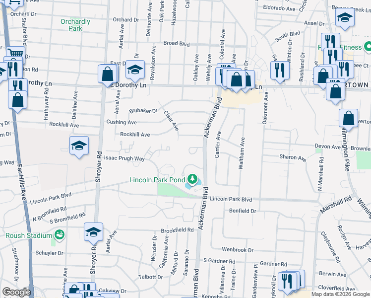 map of restaurants, bars, coffee shops, grocery stores, and more near 753 Ashton Circle in Kettering