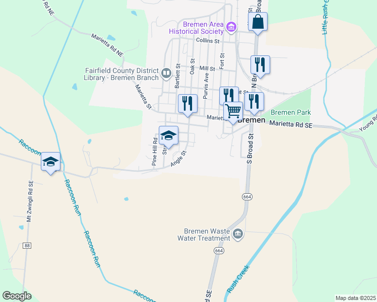 map of restaurants, bars, coffee shops, grocery stores, and more near 250 Angle Street in Bremen