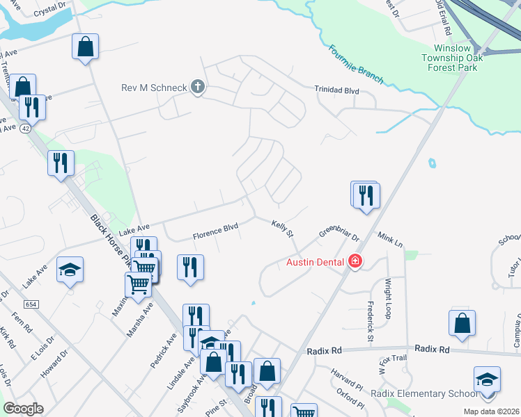 map of restaurants, bars, coffee shops, grocery stores, and more near 518 Lake Avenue in Monroe