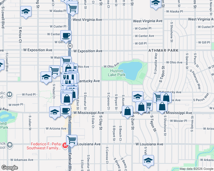 map of restaurants, bars, coffee shops, grocery stores, and more near 907 South Canosa Court in Denver