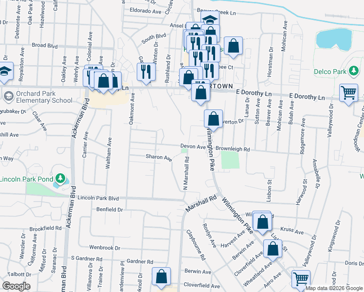 map of restaurants, bars, coffee shops, grocery stores, and more near 3125 Rushland Drive in Kettering