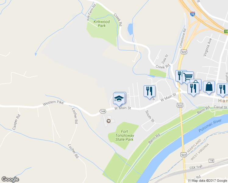 map of restaurants, bars, coffee shops, grocery stores, and more near 290 West Main Street in Hancock