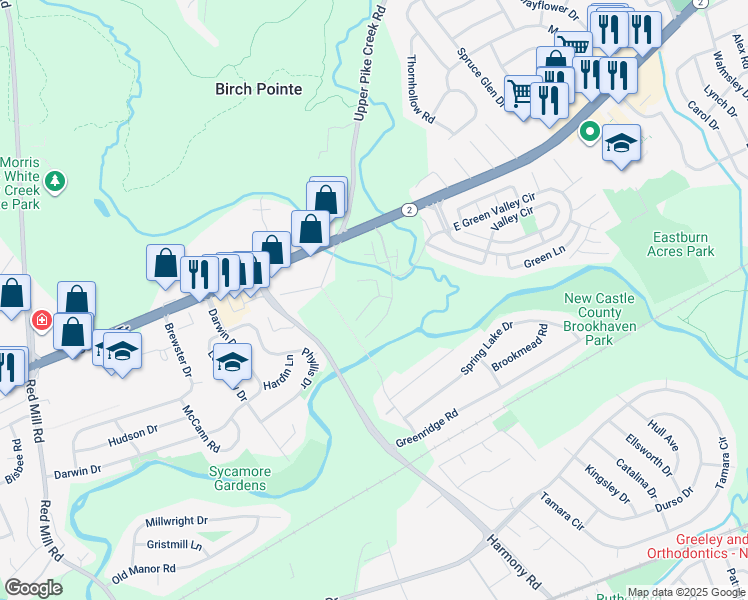 map of restaurants, bars, coffee shops, grocery stores, and more near 207 Madeline Court in Newark