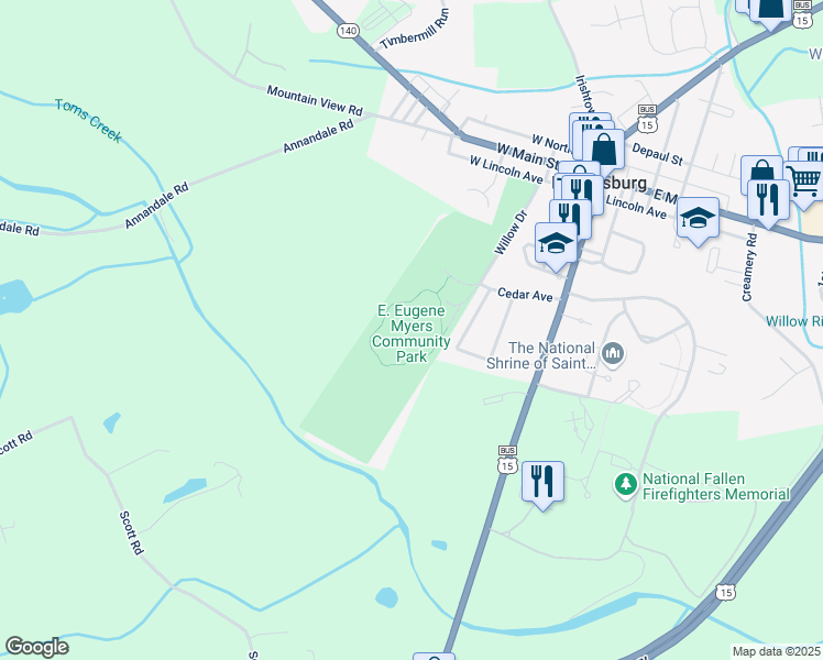 map of restaurants, bars, coffee shops, grocery stores, and more near 201 West Lincoln Avenue in Emmitsburg