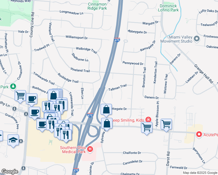 map of restaurants, bars, coffee shops, grocery stores, and more near 4609 Tallman Trail in Beavercreek