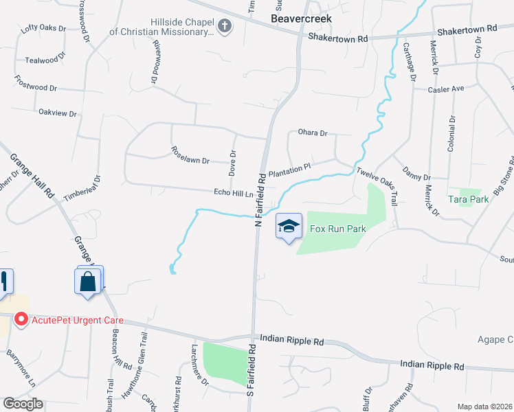 map of restaurants, bars, coffee shops, grocery stores, and more near 305 North Fairfield Road in Beavercreek