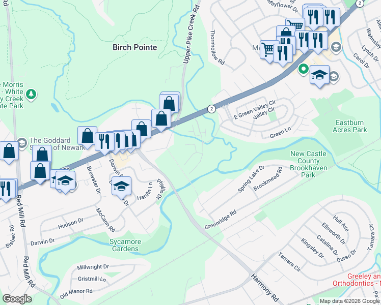 map of restaurants, bars, coffee shops, grocery stores, and more near 207 Madeline Court in Newark
