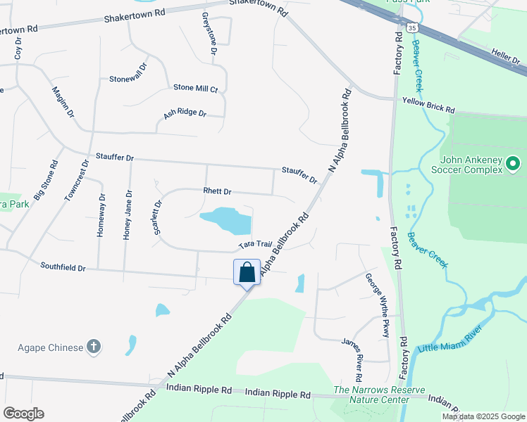 map of restaurants, bars, coffee shops, grocery stores, and more near 291 North Alpha Bellbrook Road in Beavercreek