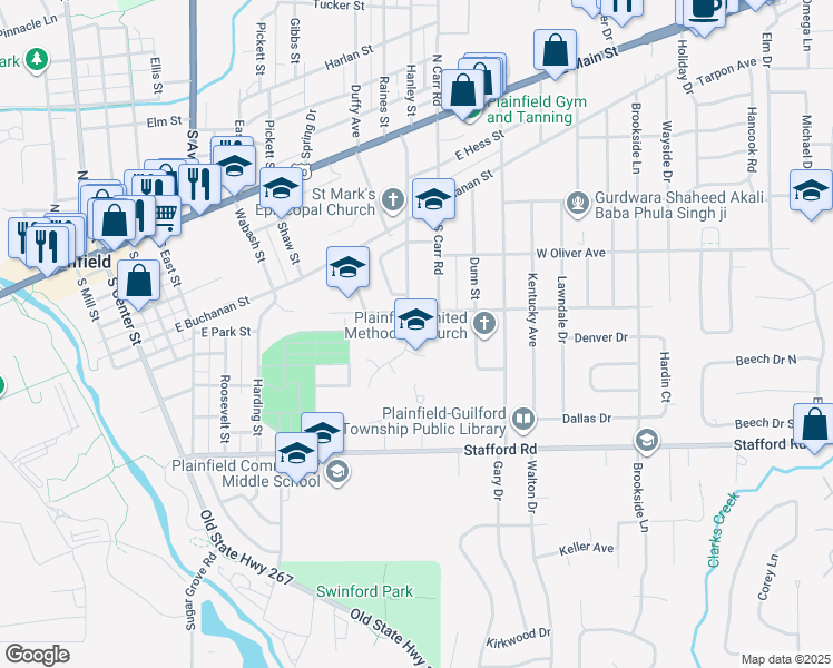 map of restaurants, bars, coffee shops, grocery stores, and more near 645 Masten Street in Plainfield