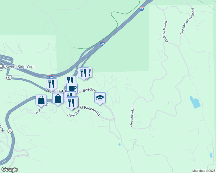 map of restaurants, bars, coffee shops, grocery stores, and more near 28424 Tepees Way in Evergreen