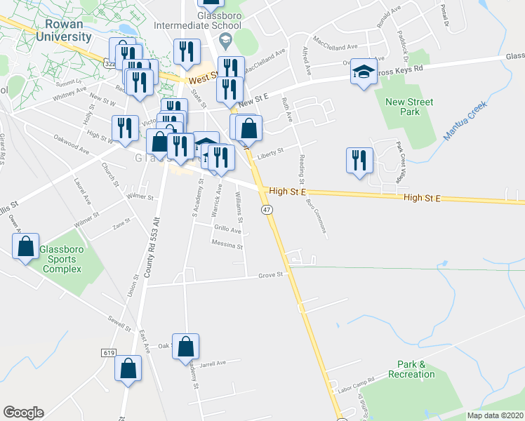 map of restaurants, bars, coffee shops, grocery stores, and more near 11 Delsea Drive in Clayton