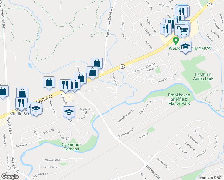 map of restaurants, bars, coffee shops, grocery stores, and more near 207 Madeline Court in Newark