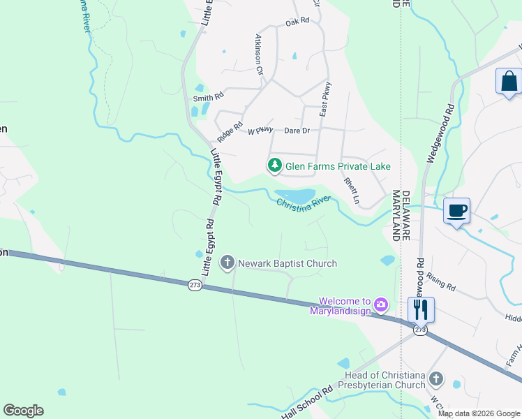 map of restaurants, bars, coffee shops, grocery stores, and more near 39 Glen Brook Drive in Elkton