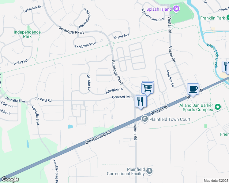 map of restaurants, bars, coffee shops, grocery stores, and more near 5781 Paddock Drive in Plainfield