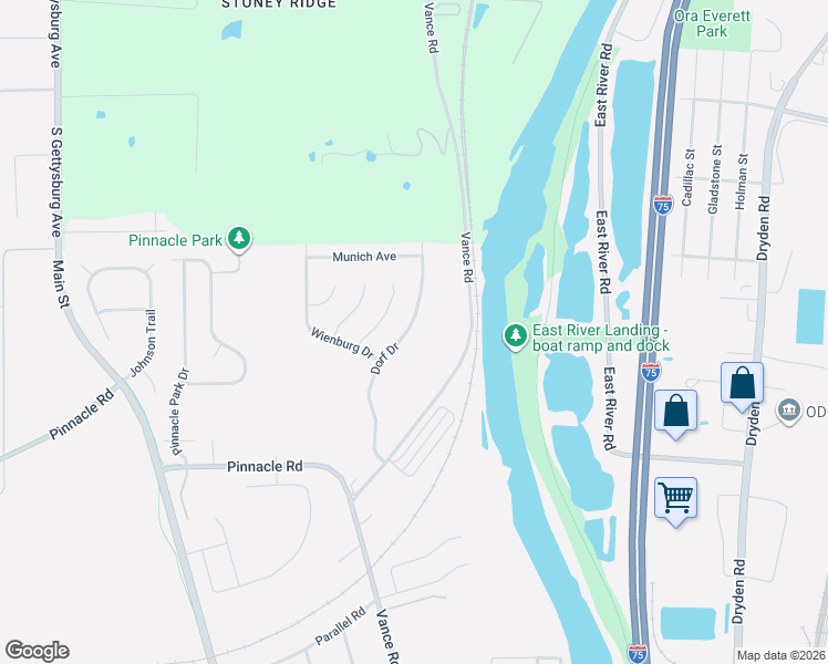map of restaurants, bars, coffee shops, grocery stores, and more near 3132 Dorf Drive in Moraine