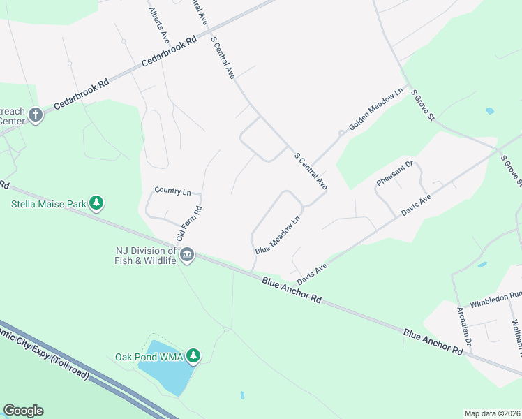 map of restaurants, bars, coffee shops, grocery stores, and more near 119 Blue Meadow Lane in Sicklerville