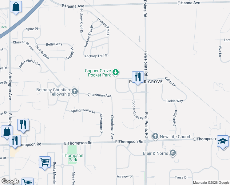 map of restaurants, bars, coffee shops, grocery stores, and more near 4624 Pantina Way in Indianapolis