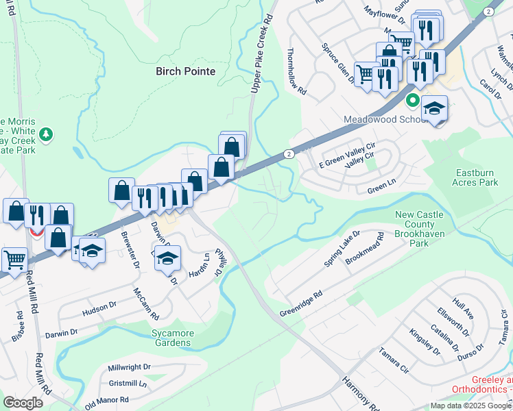 map of restaurants, bars, coffee shops, grocery stores, and more near 207 Madeline Court in Newark