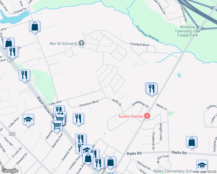 map of restaurants, bars, coffee shops, grocery stores, and more near 518 Lake Avenue in Monroe